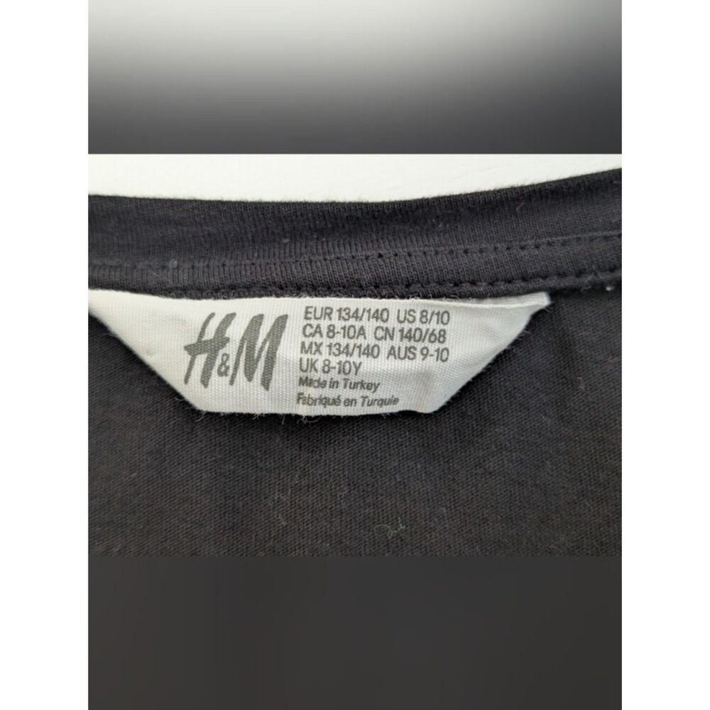 H&M Girls 8/10 Black Ruffle Crew Neck Short Sleeve Cotton Tee Shirt Top - Picture 5 of 8